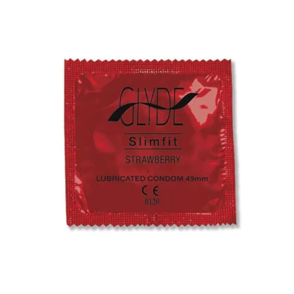 Glyde Ultra Slimfit Strawberry: 100 schmale vegane Kondome (rot/Erdbeere)