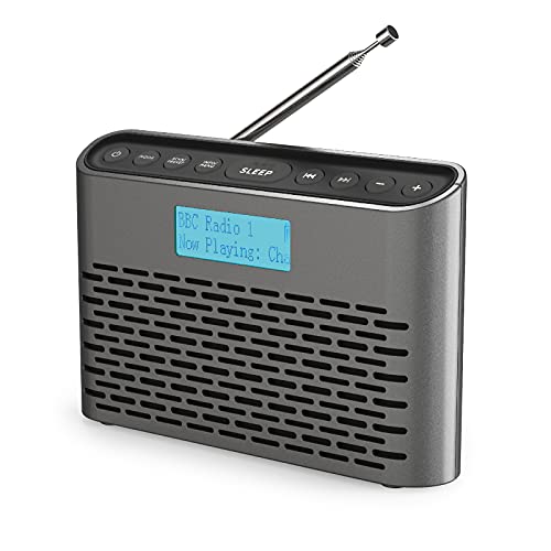 DAB/DAB Plus/UKW Radio mit Stereo Lautsprecher, Mini Tragbares Digitalradio Netz- und Akkubetrieb mit USB Aufladung, Kopfhöreranschluss, Klein Kofferradio
