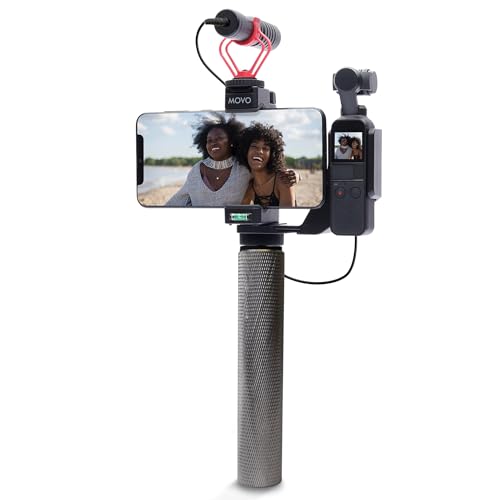 Movo OPR-50G Video-Rig kompatibel mit DJI OSMO Pocket – inklusive Universal-Smartphone-Halterung, Griff und 2 Kaltschuhen für die Montage von Mikrofon, Licht