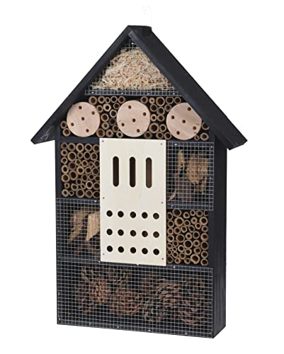 Insektenhotel XL zum Hängen 51 x 35 cm - schwarz - Insektenhaus aus Holz zum Aufhängen - Bienen Marienkäfer Schmetterling Hotel Haus Nisthilfe