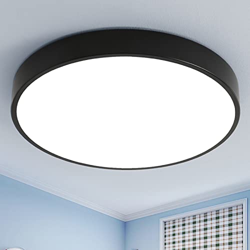 Style home LED Deckenlampe Flach Rund Deckenleuchte 36W Warmweiß 3000K, für Wohnzimmer Schlafzimmer Küche Flur Keller, Ø40*4cm Schwarz