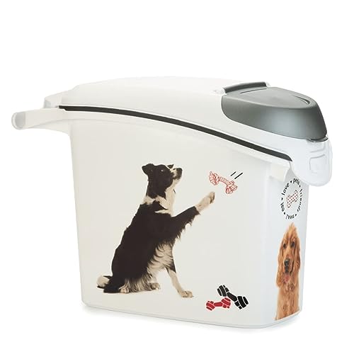 Curver | stapelbarer Futterbehälter, 15 l/6 kg, Love Pets Hund, weiß, 23,2 x 50,3 x 35,5 cm, Kunststoff