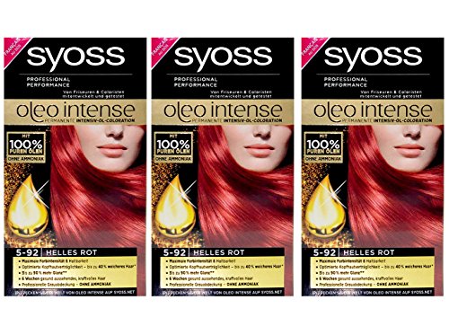 3x SYOSS 5-92 HELLES ROT oleo intense Haarfarbe - Farbgenaues Ergebnis