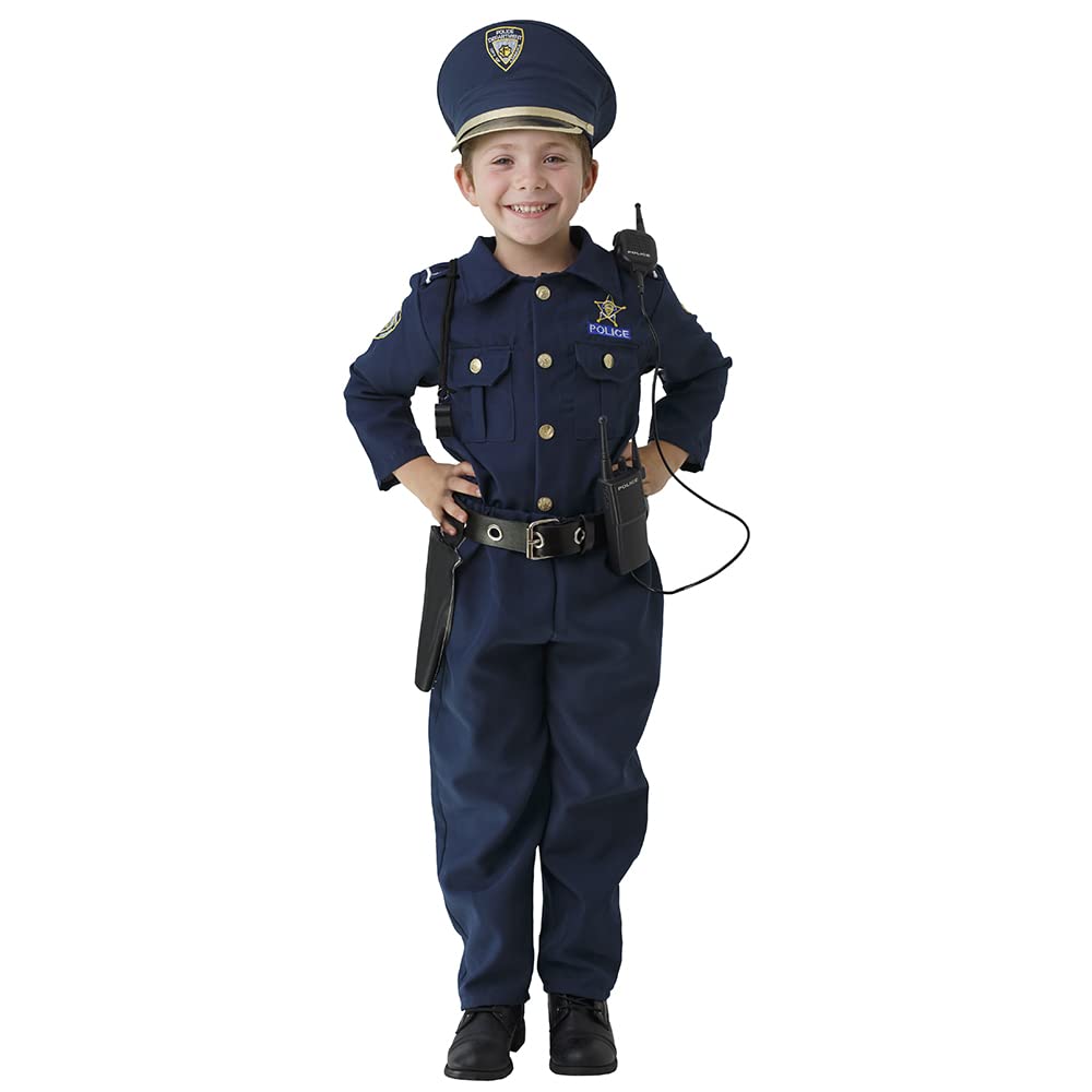Dress Up America Polizeikostüm für Kinder– Polizeikostüm Kinder Inklusive Hemd, Hose, Hut, Gürtel, Trillerpfeife, Pistolenhalfter und Walkie-Talkie-Cop-Set - Rollenspiel-Polizei Kostüm Kinder