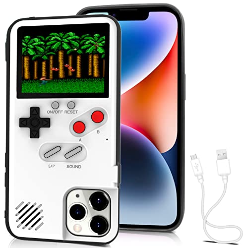 Kingchilla Gameboy-Handyhülle für iPhone 14 Plus, Gaming-Handyhülle, Retro-Spielkonsole, Schutzhülle mit eigener Stromquelle (Weiß, iPhone 14 Plus)