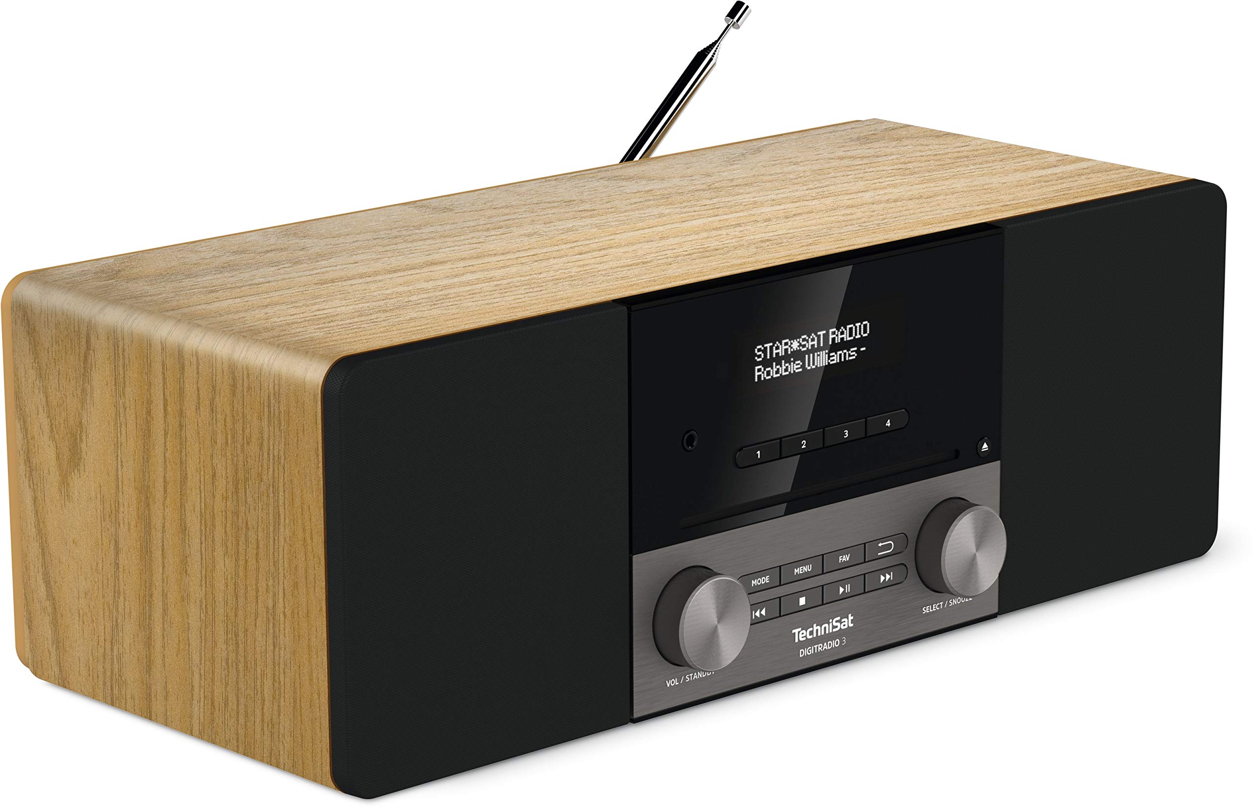 TechniSat DIGITRADIO 3 - Stereo DAB Radio Kompaktanlage (DAB+, UKW, CD-Player, Bluetooth, USB, Kopfhöreranschluss, AUX-Eingang, Radiowecker, OLED Display, 20 Watt RMS) eiche
