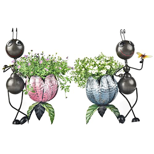 Sungmor Schmiedeeiserner Pflanztopf für den Garten – schöne Tierstatue, Hof-Ornamente – 38,1 cm hoch & 2 Stück – für den Innen- und Außenbereich – für Kräuter, Blumen, Sukkulenten