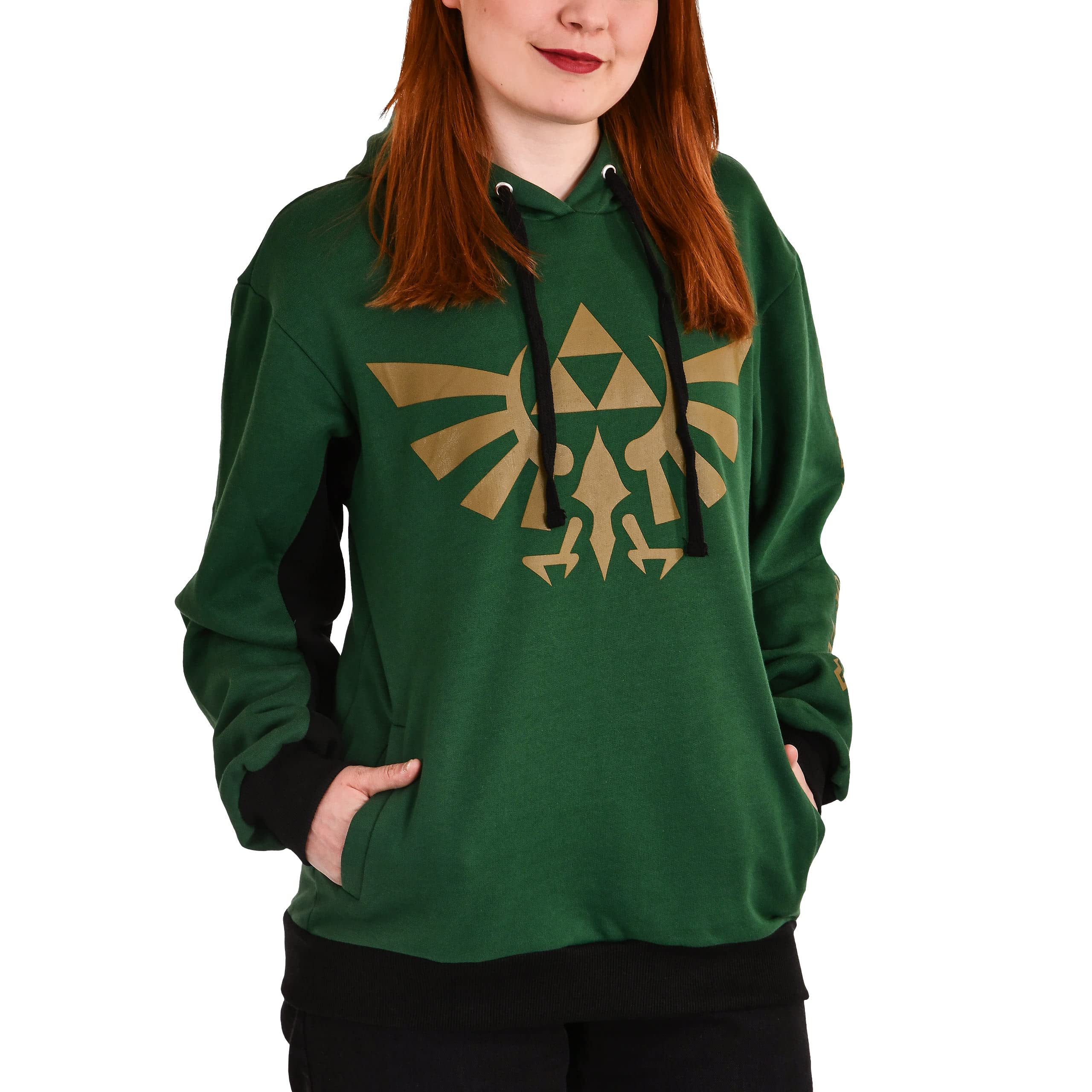 Elbenwald The Legend of Zelda Hoodie mit Triforce und Symbols Print für Herren Damen Unisex grün Gold - L