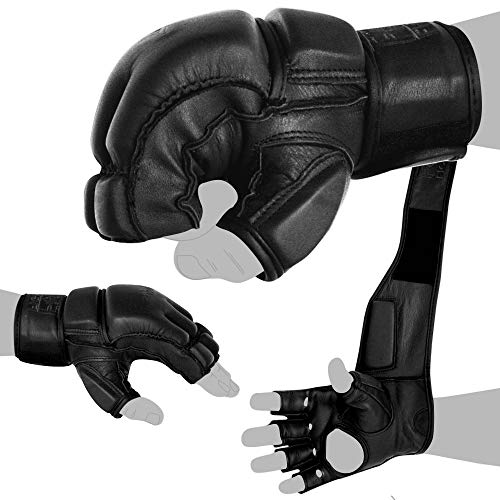 FOX-FIGHT Legend MMA Handschuhe professionelle hochwertige Qualität echtes Leder Boxhandschuhe Sandsack Training Grappling Sparring Kickbox Freefight Kampfsport BJJ Gloves schwarz, XL