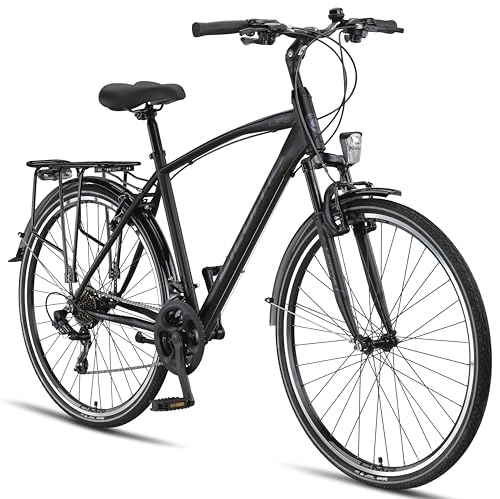 Licorne Bike Premium Trekking Bike in 28 Zoll - Fahrrad für Herren, Jungen, Damen und Herren - 21 Gang-Schaltung - Herren Citybike - Männerfahrrad - Life M-V-ATB - Schwarz/Grau