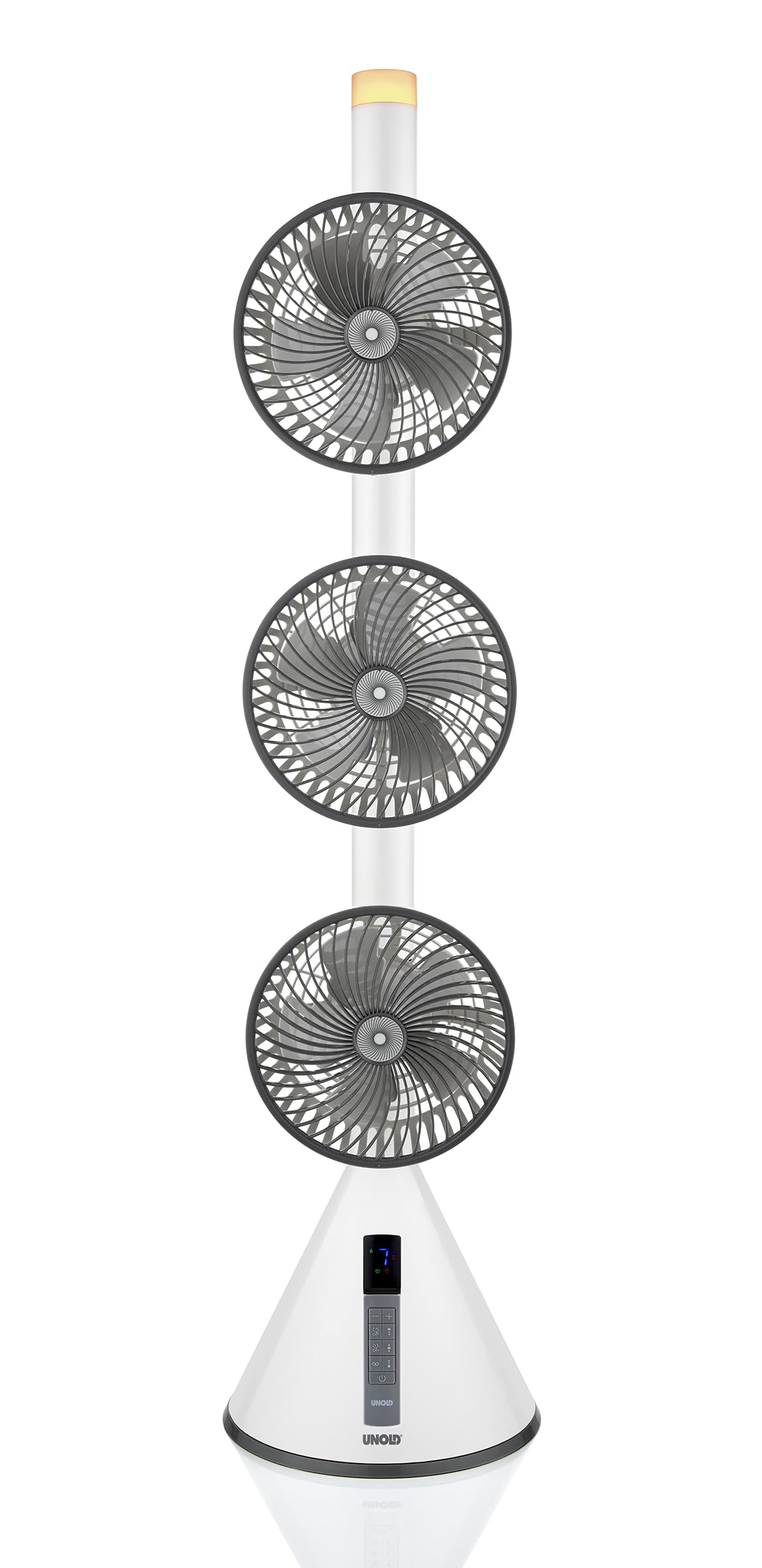 UNOLD 86790 STANDVENTILATOR 360°, große Raumabdeckung durch Kombination der Oszillation und der einstellbaren Neigungswinkel, 7-stufige Geschwindigkeitsregelung, Fernbedienung und Nachtlichtfunktion