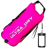 Schwimmboje Abschleppschwimmer gut sichtbar Schwimmkörper Dry Bag mit verstellbarem Taillengürtel, Trageriemen, wasserdichte Handyhülle für offenes Wasser, Wassersport, Schwimmen, 28 l, Rosa