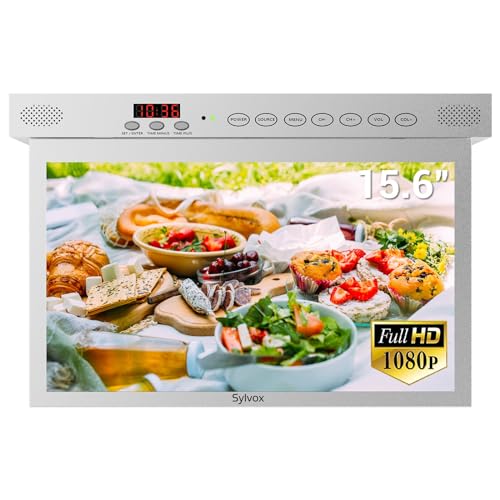 SYLVOX Küchen TV 15,6 Zoll 1080P Android Smart TV Google Play|HBBTV | Chromecast | Zeitschaltfunktion | WiFi Bluetooth| Touch-Tasten |360°Freies Drehen | Klappe nach unten 90°|Kartoffel Silber Silber
